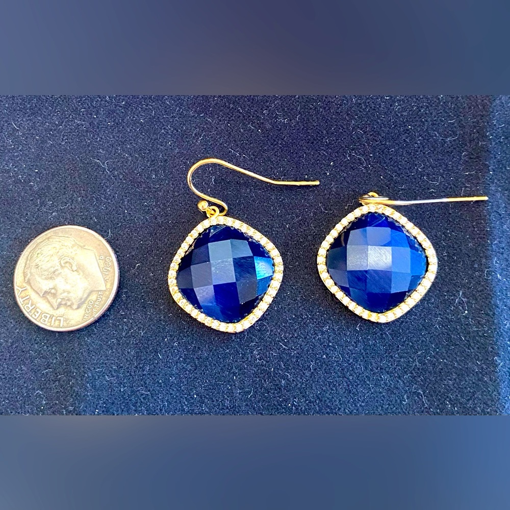 Lapis and CZ Gold Drop Earrings
